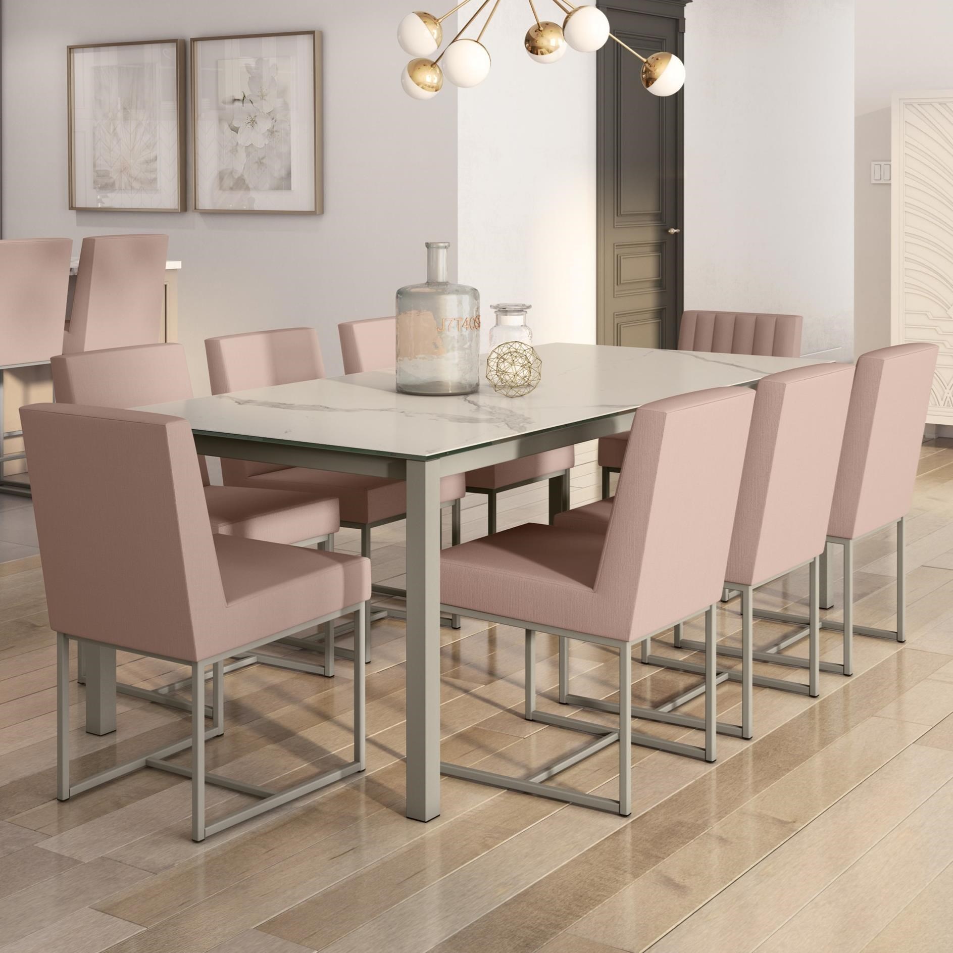 Amisco Boudoir Customizable Nicholson Table Set With Marble Look Top Rooms And Rest Dining Tables