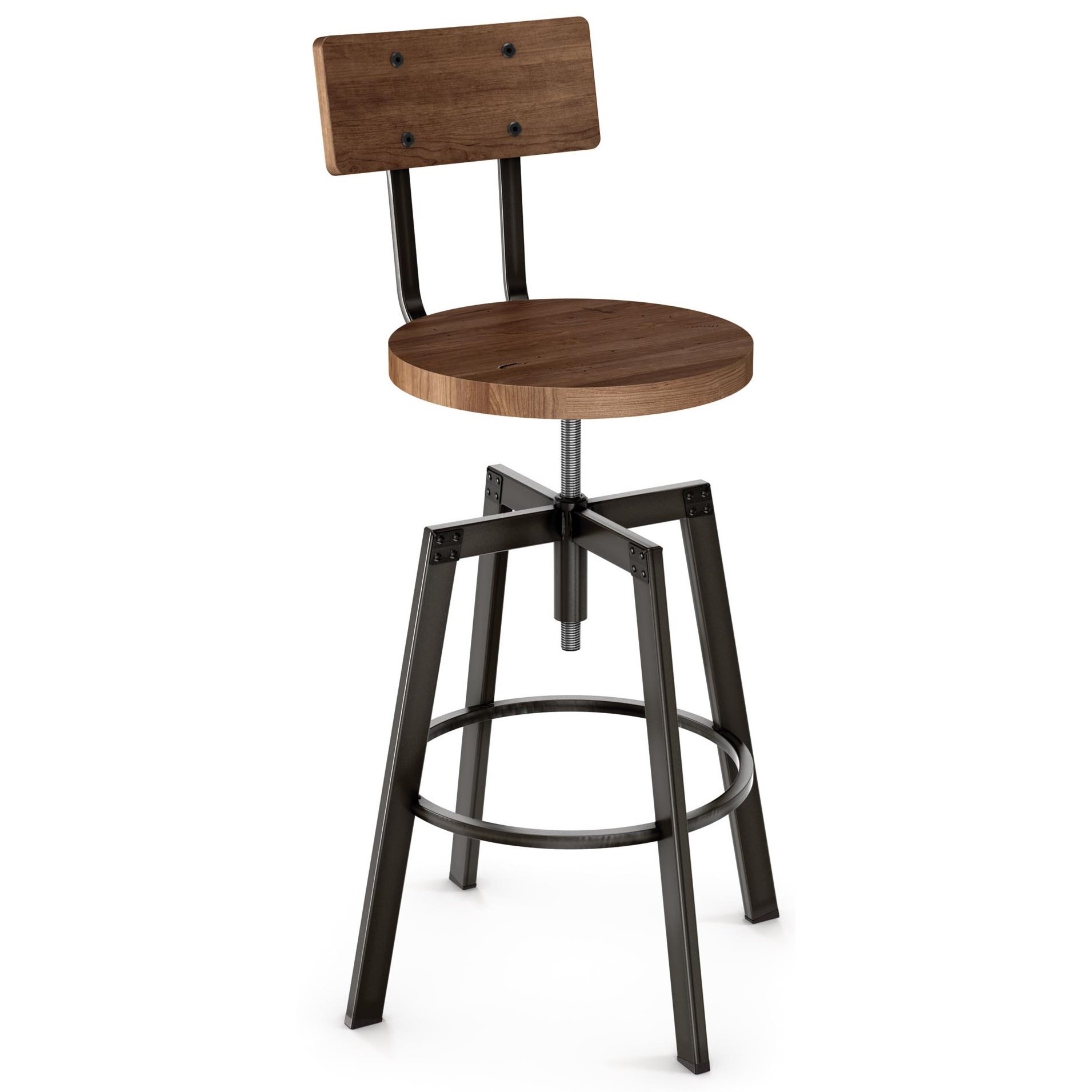 Amisco Industrial Architect Stool With Wooden Seat And Back