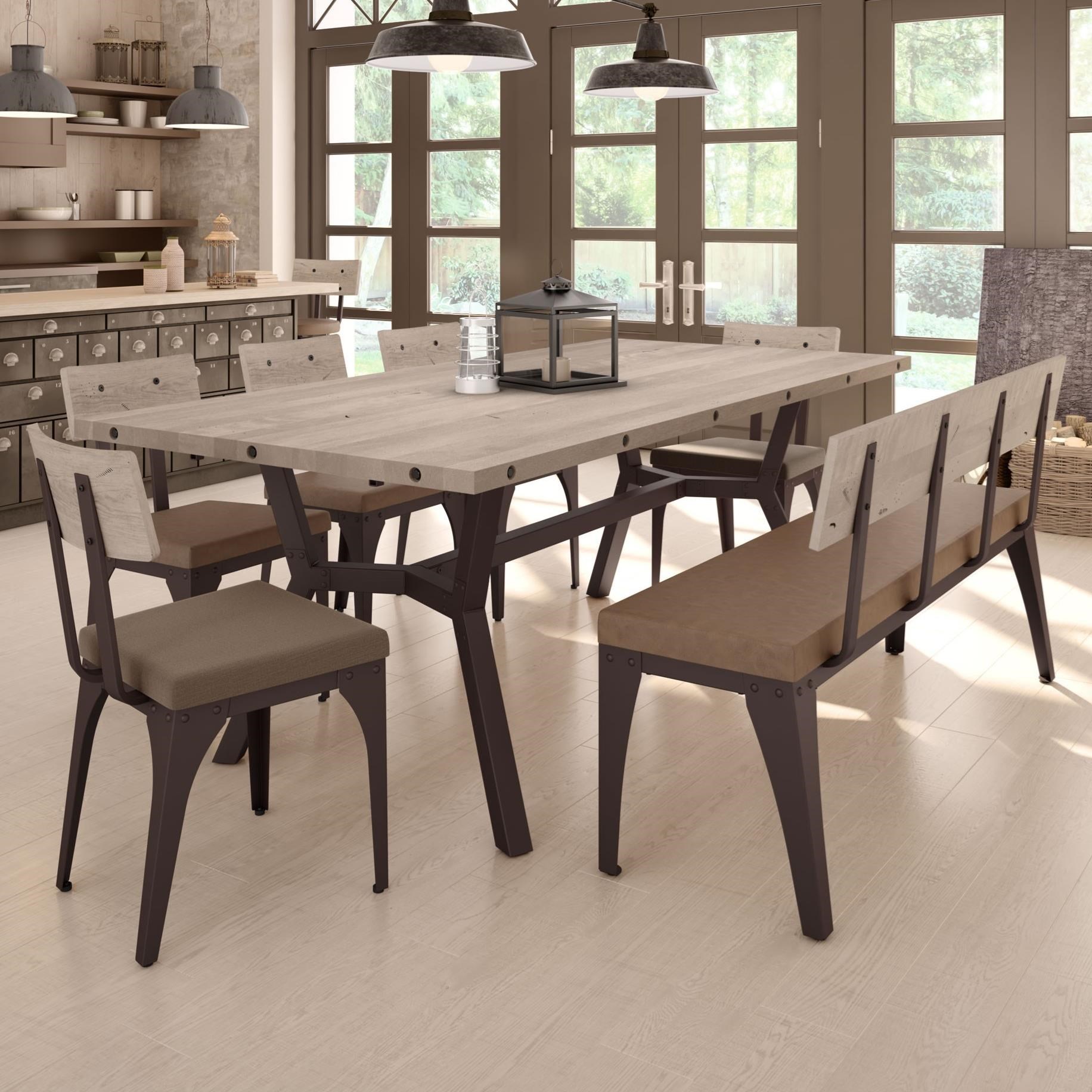 2257 Industrial Customizable Southcross Dining Table Set With Bench Becker Furniture Table Chair Set With Bench