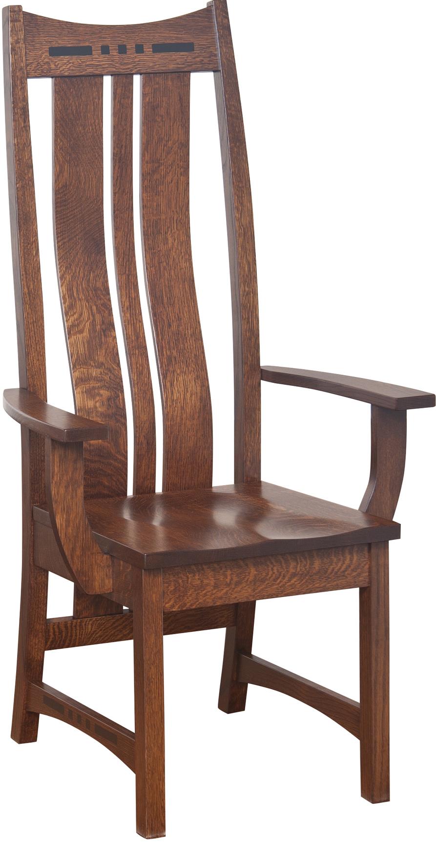 Amish Impressions By Fusion Designs Hayworth High Back Arm Chair With Shaped Splat Back Mueller Furniture Dining Arm Chairs