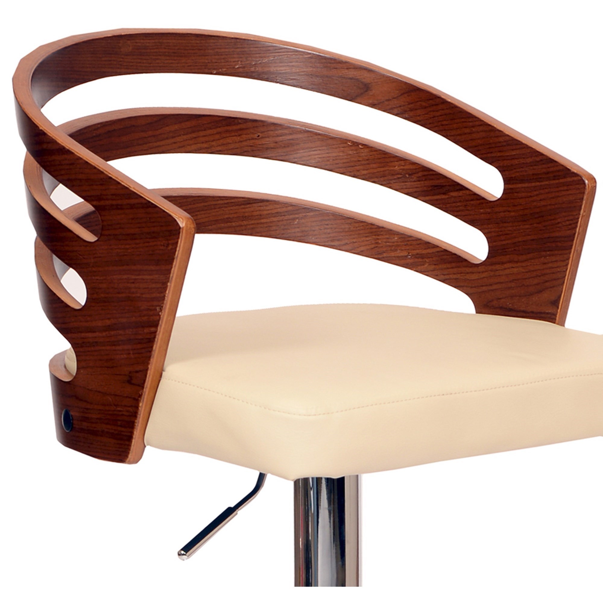 Adele Bar Stools, Adele Swivel Barstool In Cream Pu Walnut Veneer And Chrome Base Sadler S Home Furnishings Bar Stools