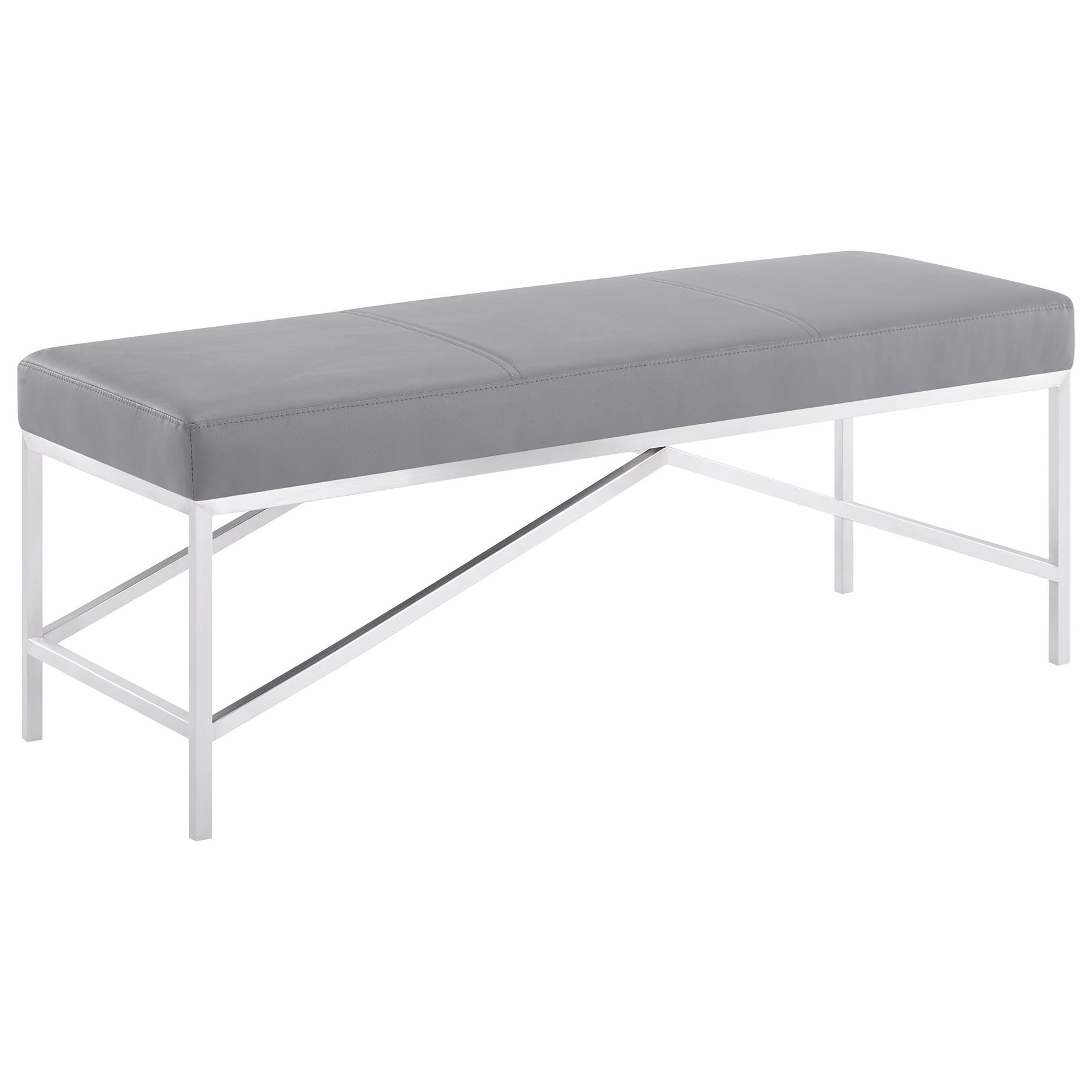 Alyssa Contemporary Bench In Brushed Stainless Steel And Grey Faux Leather Sadler S Home Furnishings Upholstered Benches