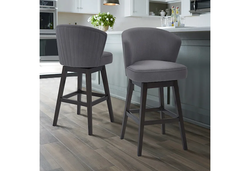 Craines Modern Bar Height Bar Stool with Arms in Gray Upholstery Velvet