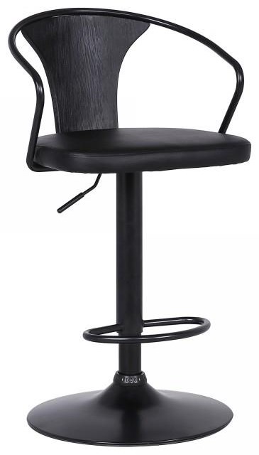 Armen Living Eagle Eagle Blk Bs Adjustable Black Barstool With Faux Leather Seat And Brushed Black Wood Back Sam Levitz Furniture Bar Stools
