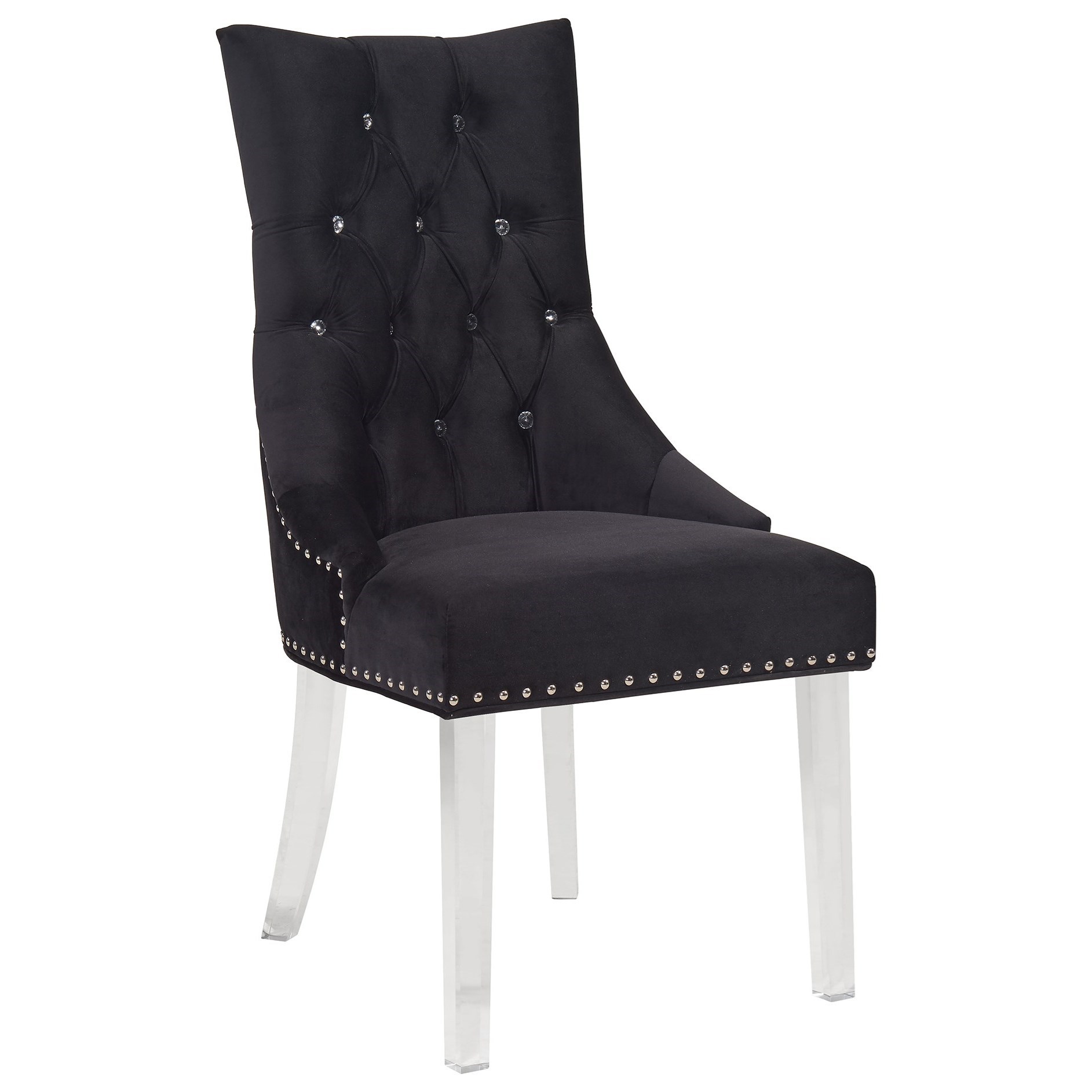 Armen Living Gobi Glam Tufted Velvet Dining Chair With Acrylic Legs And Faux Crystal Buttons Fisher Home Furnishings Dining Side Chairs