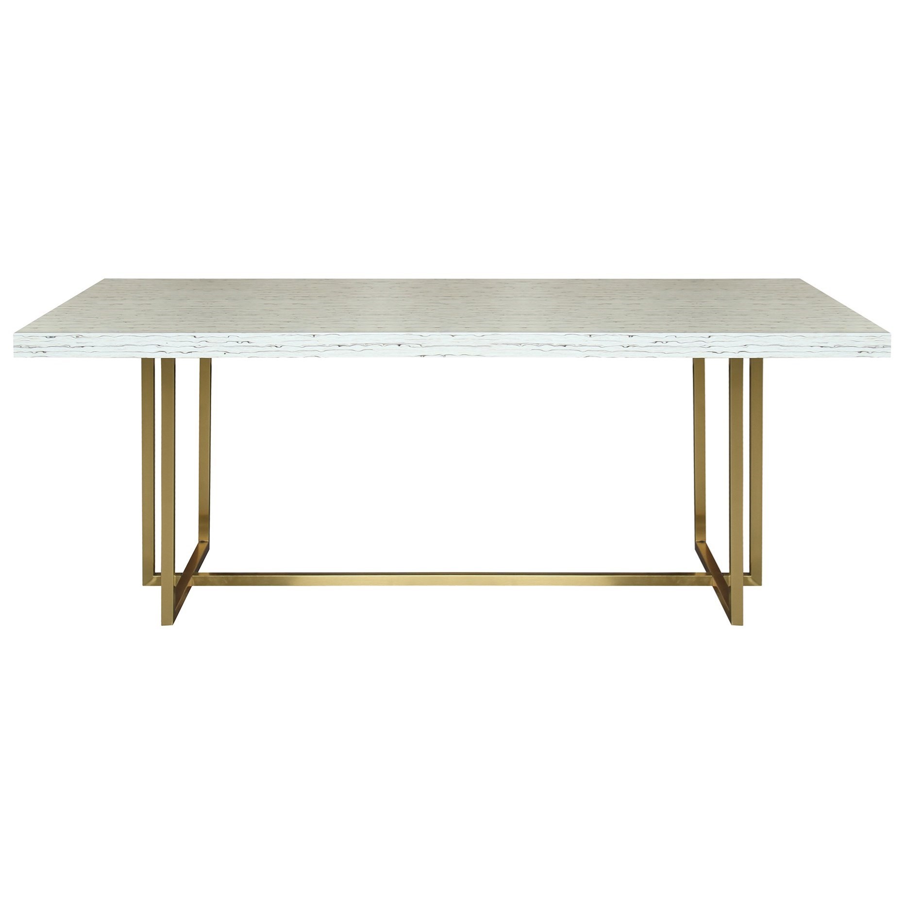 Contemporary Dining Table in Brushed Gold Finish and Ash Veneer Top
