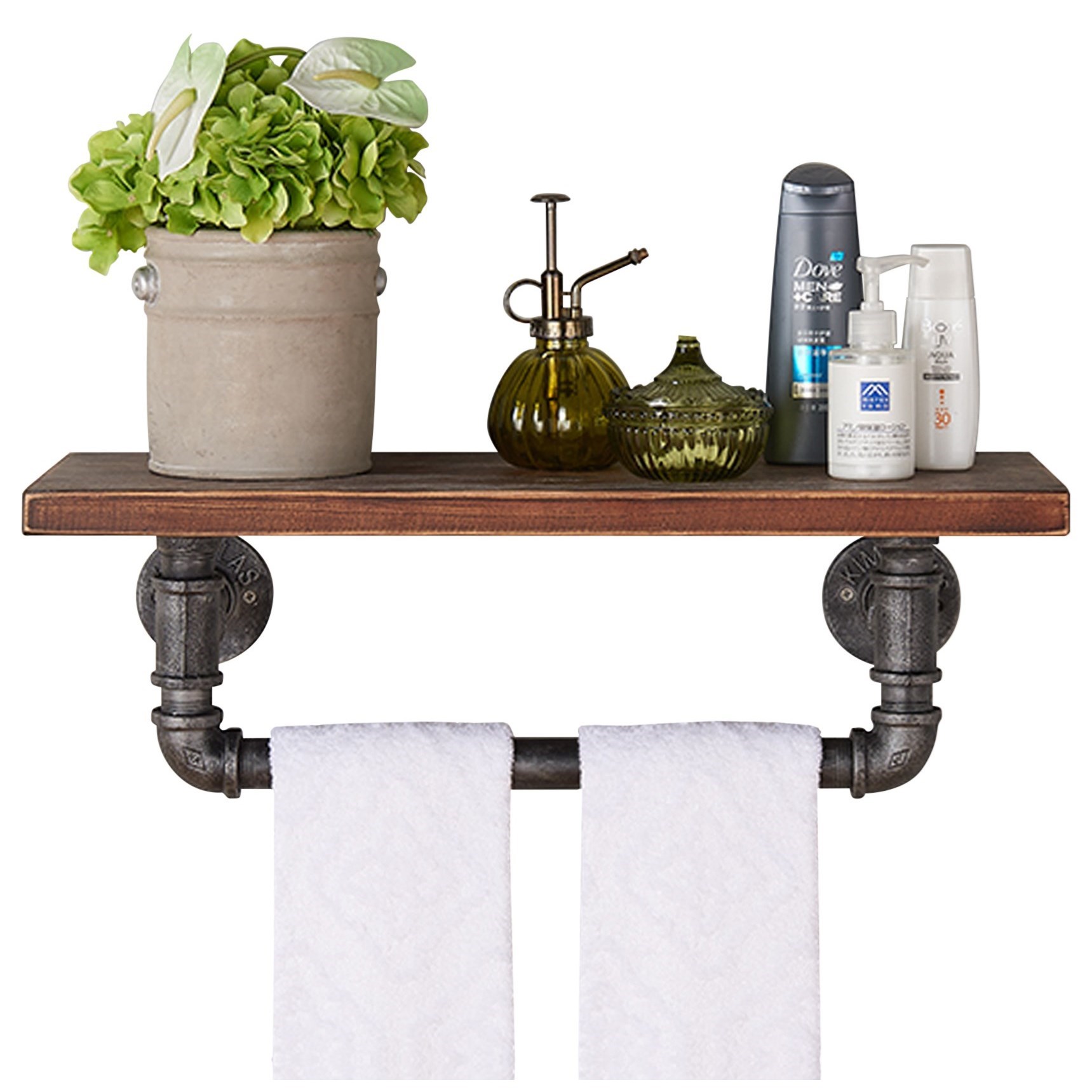 Jarrett 24 Industrial Pine Wood Floating Wall Shelf In Gray And Walnut Finish Sadler S Home Furnishings Wall Shelves