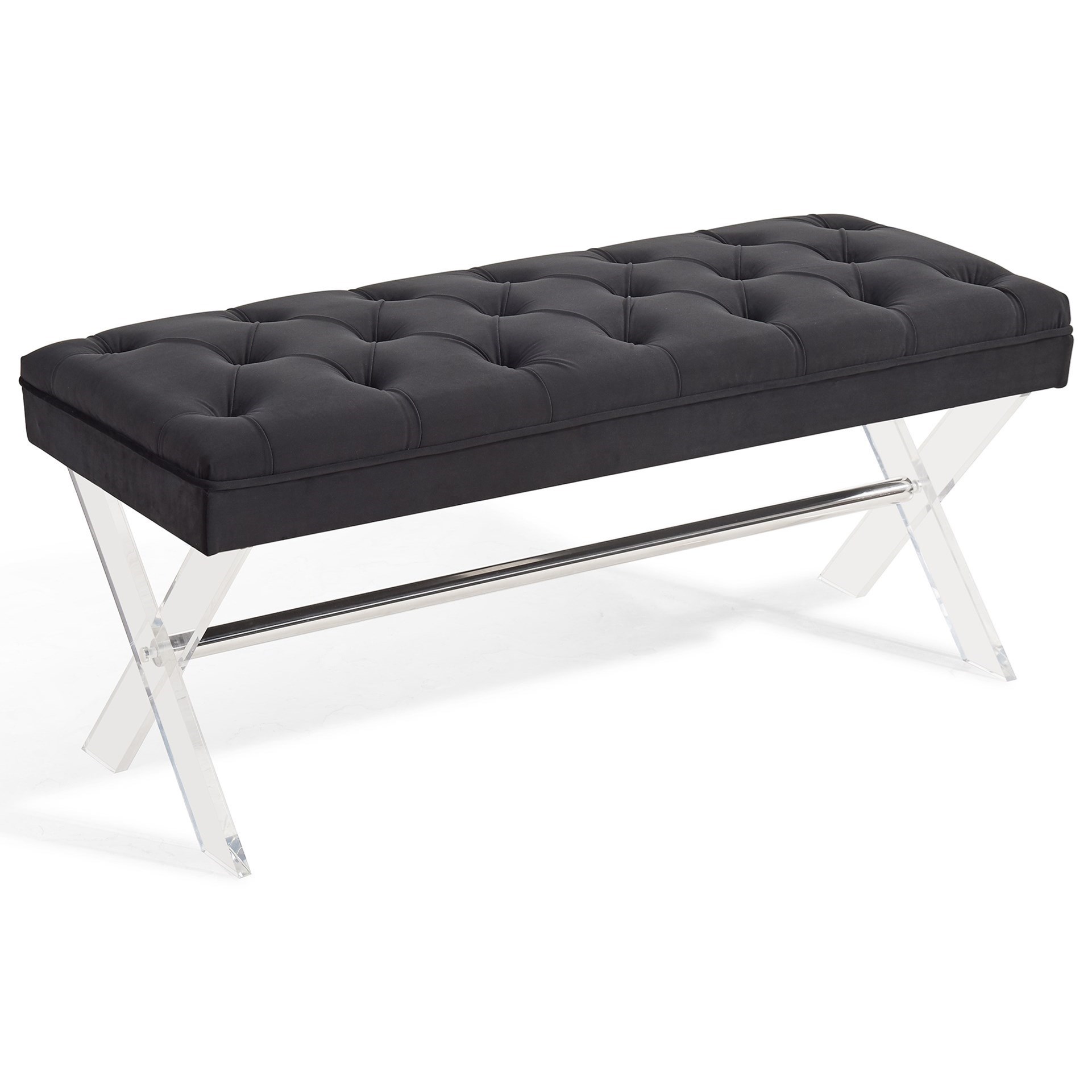 Joanna Glam Ottoman Bench In Tufted Velvet With Crystal Buttons
