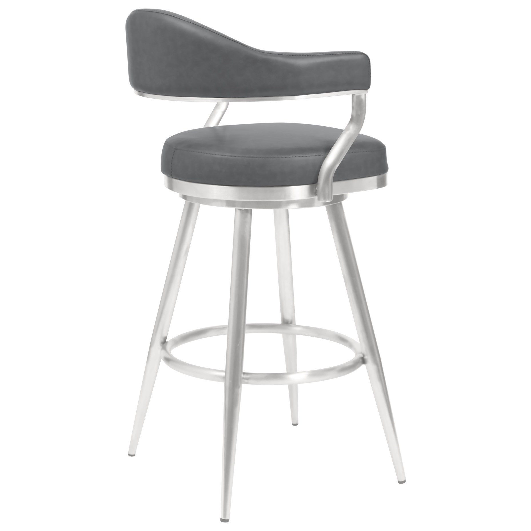 Armen Living Justin 26 Counter Height Barstool In Brushed Stainless Steel With Vintage Grey Faux Leather Darvin Furniture Bar Stools