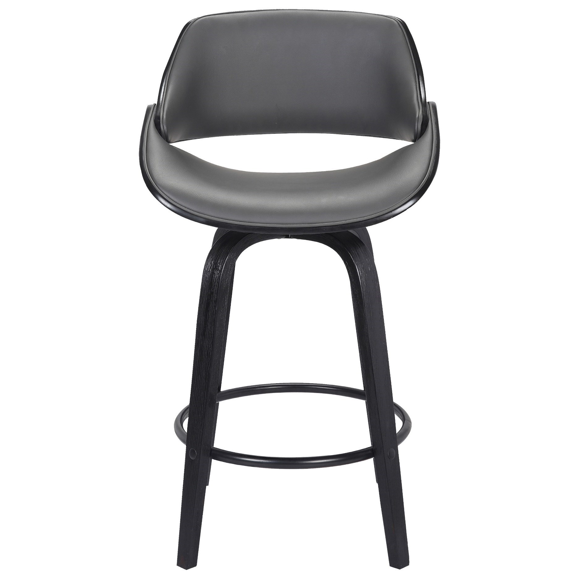 Mona Contemporary 26 Counter Height Swivel Barstool In Black Brush Wood Finish With Grey Faux Leather Sadler S Home Furnishings Bar Stools