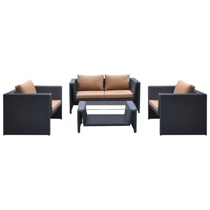 Oahu 4 Piece Outdoor Wicker Patio Set With Brown Fabric Cushions Sadler S Home Furnishings Outdoor Conversation Sets Outdoor Chat Sets