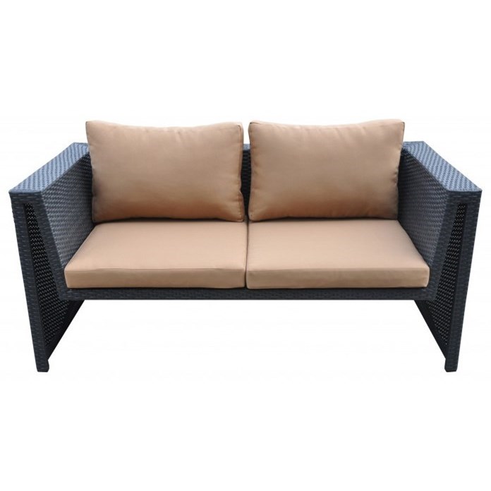 Oahu 4 Piece Outdoor Wicker Patio Set With Brown Fabric Cushions Sadler S Home Furnishings Outdoor Conversation Sets Outdoor Chat Sets