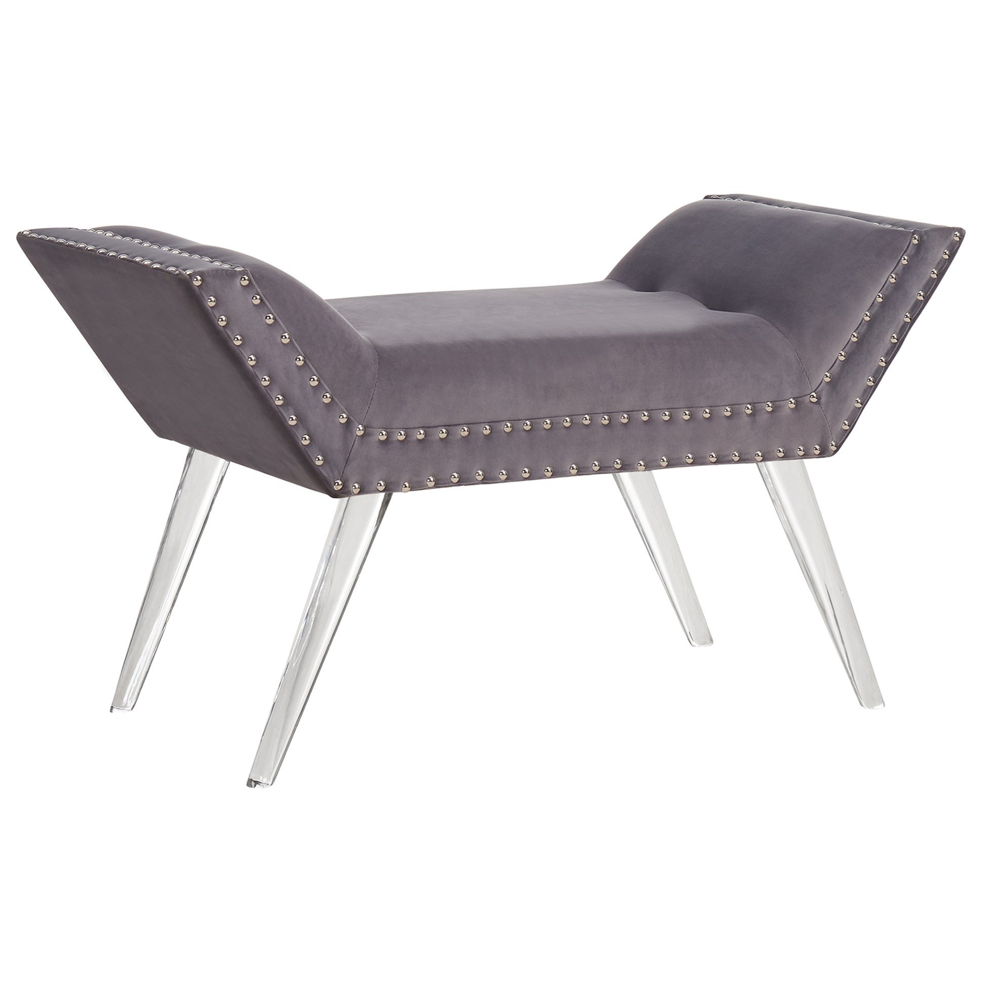 Silas Glam Velvet Bench Ottoman With Nailhead Trim And Acrylic