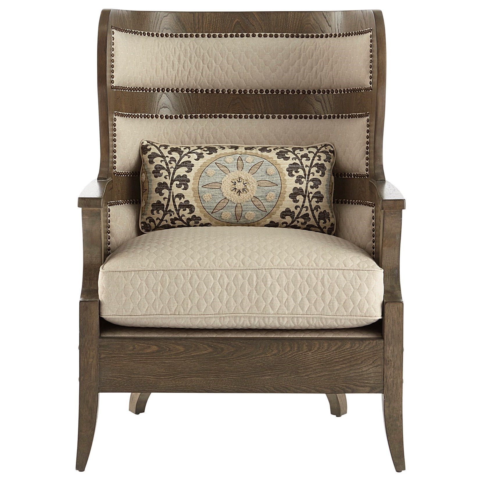 Compositions Vintage Salvage Upholstery Traditional Exposed Wood Wing Chair With Nailhead Trim Reeds Furniture Exposed Wood Chairs