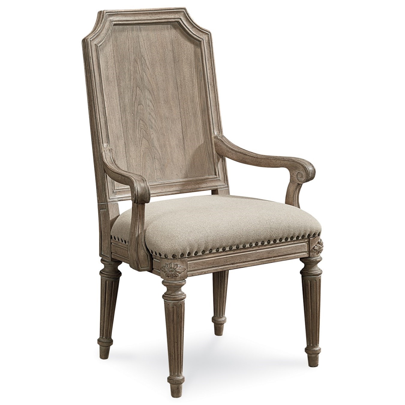 A R T Furniture Inc Arch Salvage 233203 2802 Mills Arm Chair With Carved Wood Backrest Baer S Furniture Dining Arm Chairs