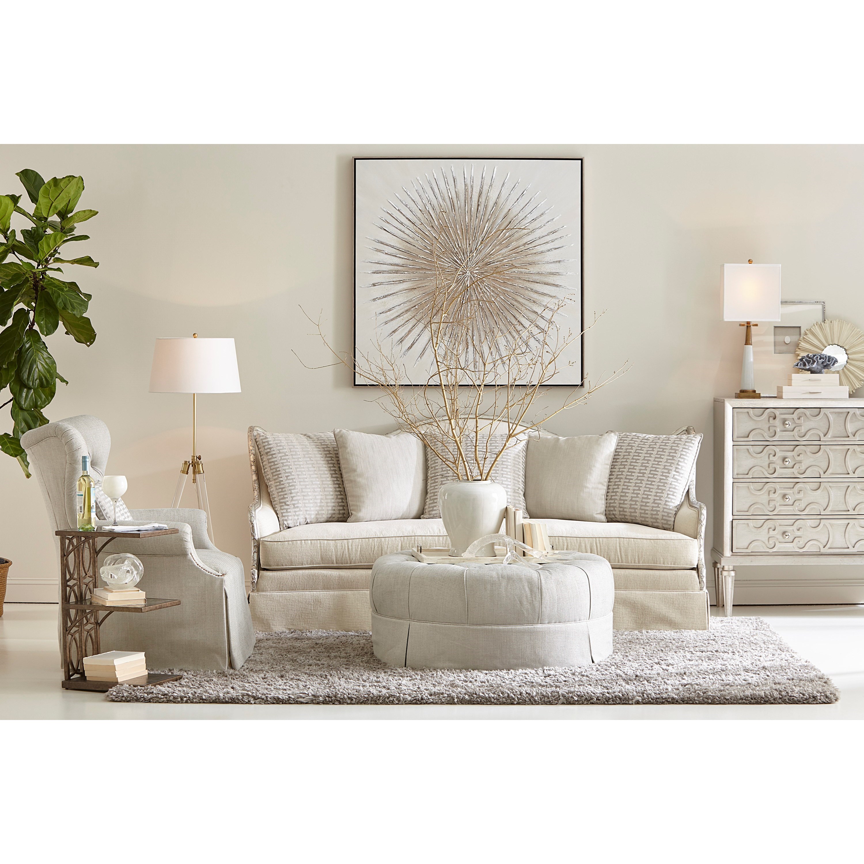 Compositions Ava Transitional Tufted Back Skirted Wing Chair Reeds Furniture Wing Chairs