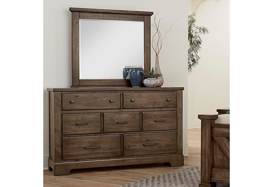 Artisan Post Cool Rustic Solid Wood 7 Drawer Dresser And Mirror