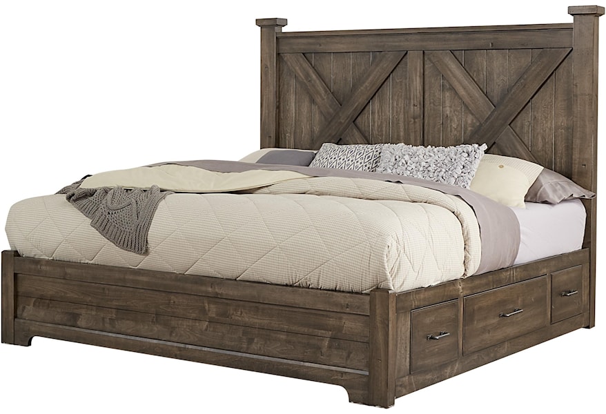 Artisan Post Cool Rustic Solid Wood King Barndoor X Bed With Side Storage Belfort Furniture Panel Beds