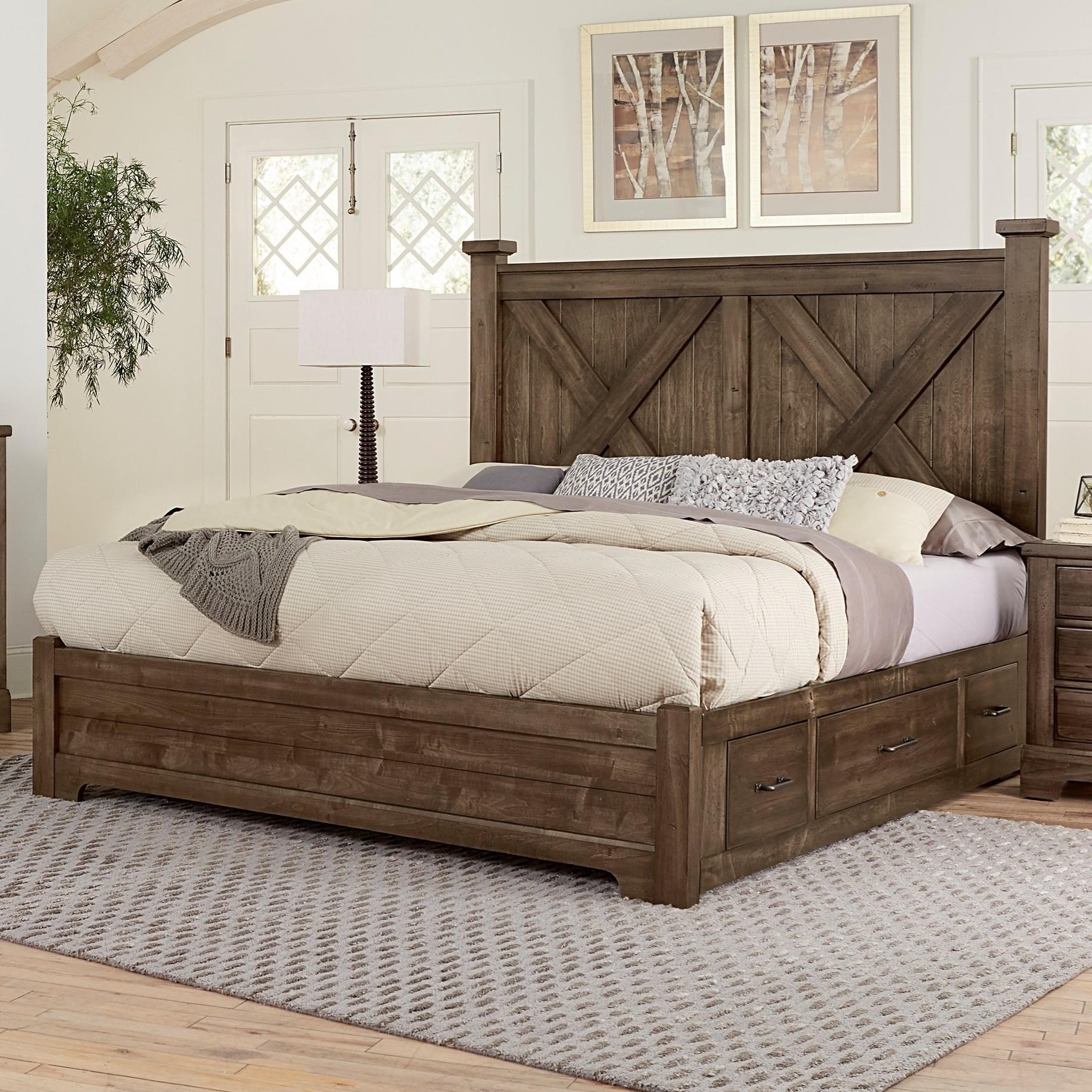 Artisan Post Cool Rustic Solid Wood Queen Barndoor X Bed With Side Storage Wayside Furniture Panel Beds