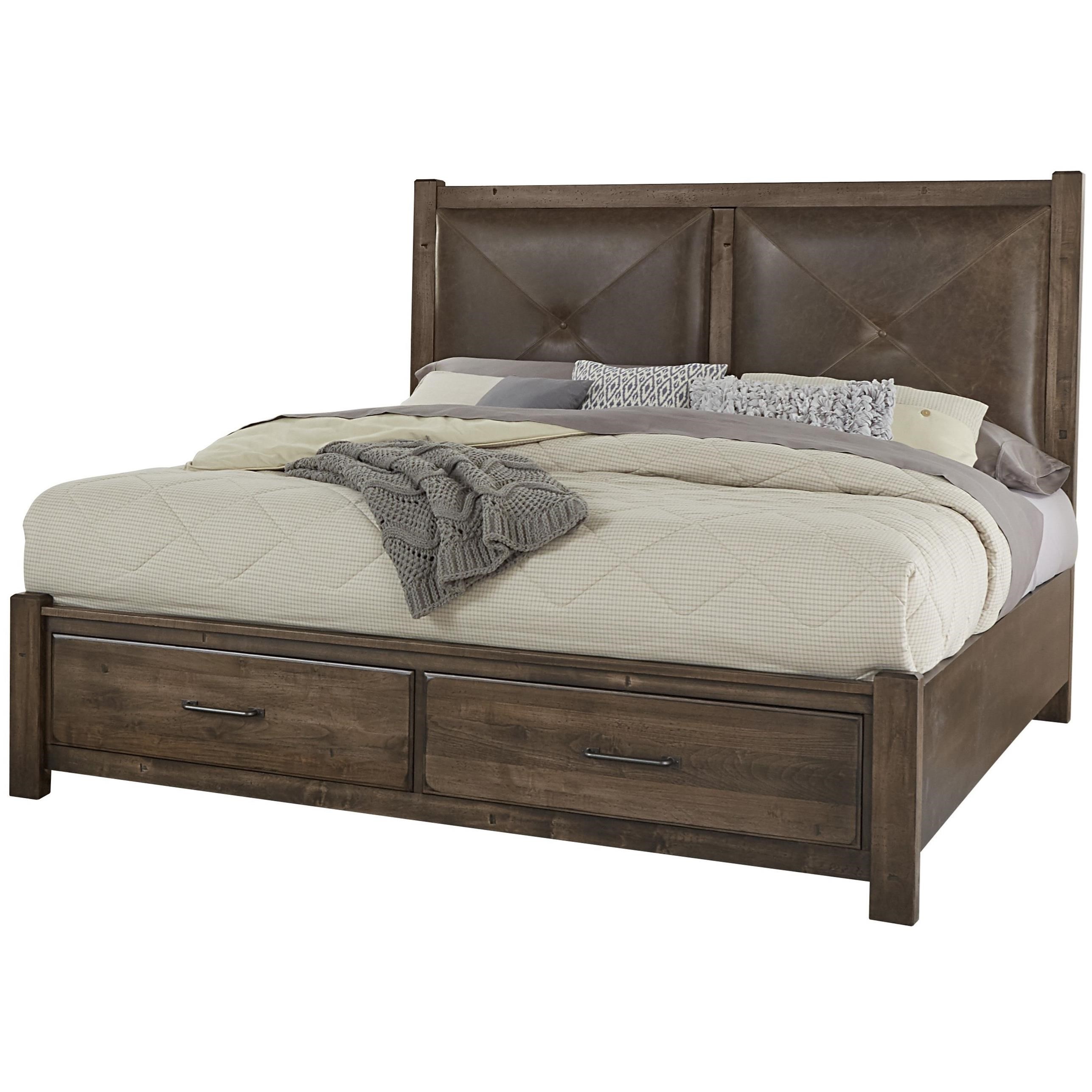 Artisan Post Cool Rustic Solid Wood Queen Leather Headboard Bed