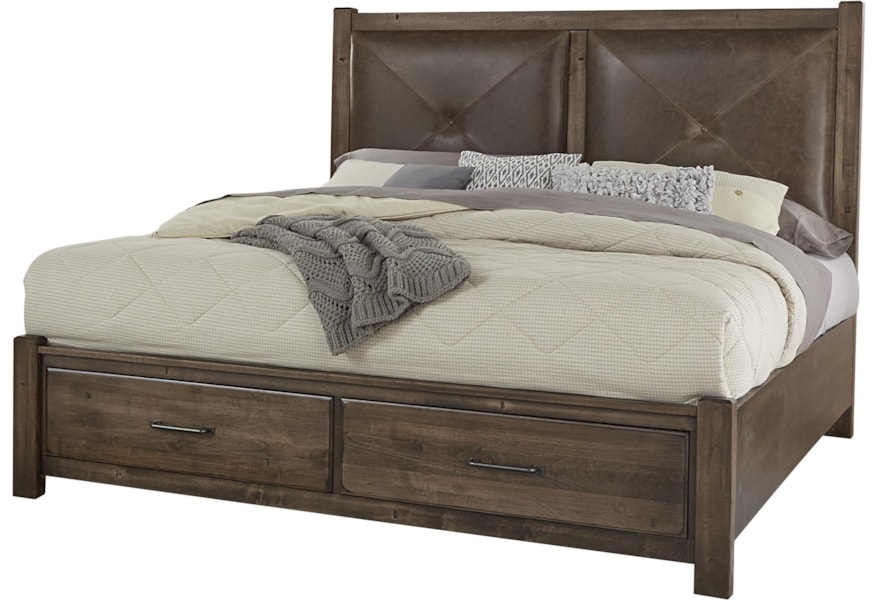 Artisan Post Cool Rustic Solid Wood Queen Leather Headboard Bed