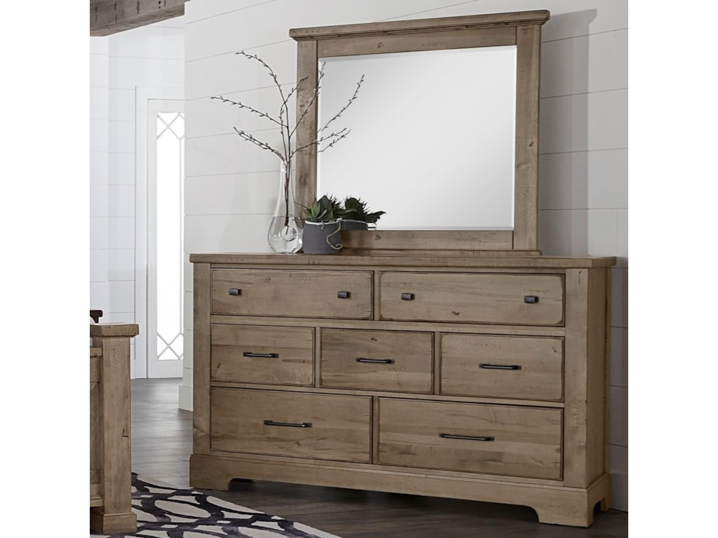 Artisan Post Cool Rustic Solid Wood 7 Drawer Dresser And Mirror