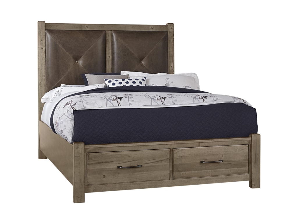 Cool Rustic Solid Wood Queen Leather Headboard Bed With Storage Footboard By Post At Dunk Bright Furniture