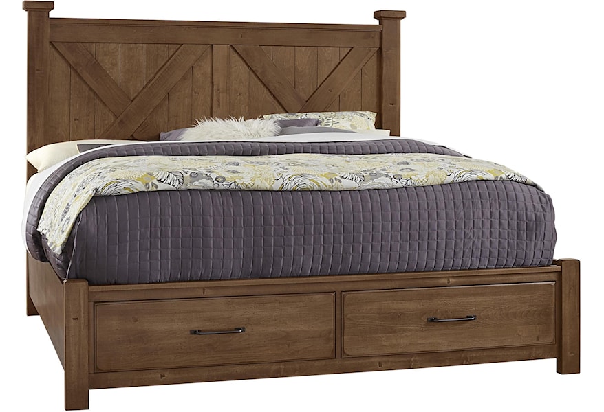 Artisan Post Cool Rustic Solid Wood Queen Barndoor X Bed With Storage Footboard Zak S Home Panel Beds