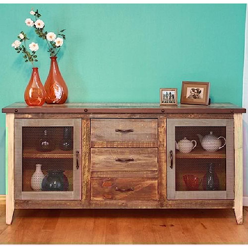 International furniture direct 900 antique rustic casual multicolor buffet with iron mesh door panels International furniture direct 900 antique rustic casual multicolor buffet with iron mesh door panels