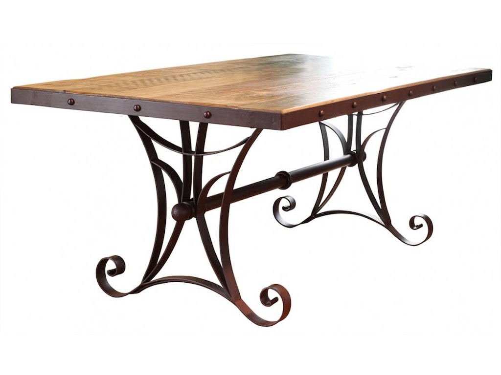 International Furniture Direct 900 Antique Ifd962table Mc Trestle 900 Antique Trestle Dining Table With Metal Base By International Furniture Direct