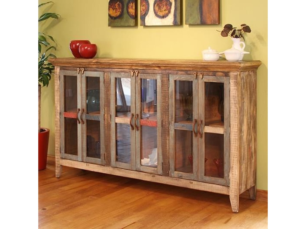 International Furniture Direct 900 AntiqueConsole with 6 Doors