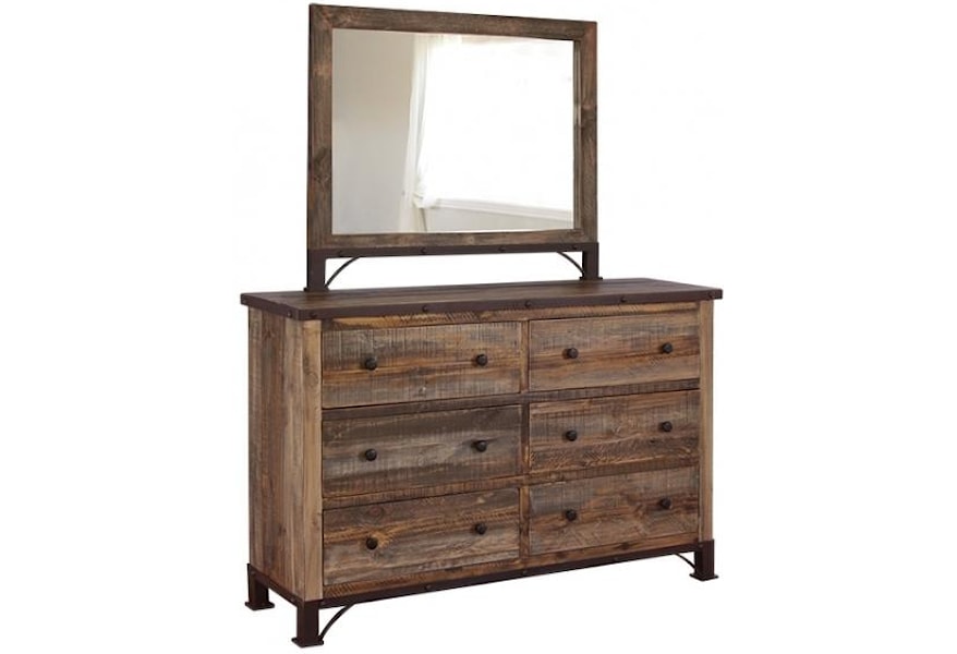 International Furniture Direct 900 Antique Rustic 6 Drawer Dresser