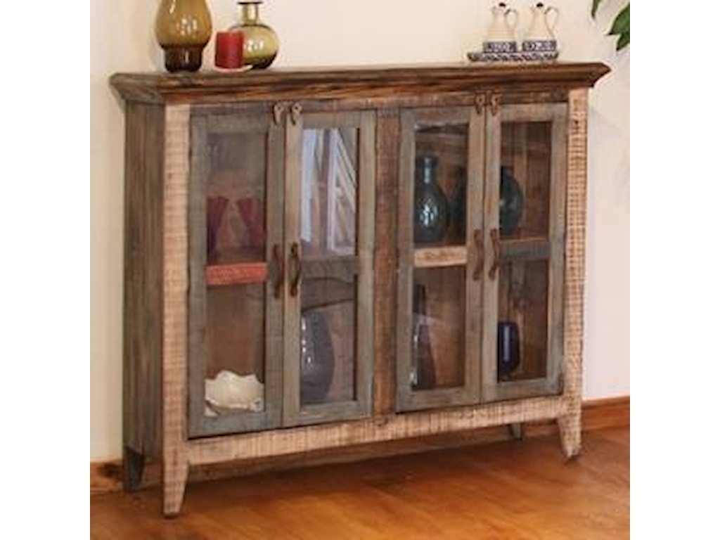 International Furniture Direct 900 Antique Casual Rustic Multicolor Console With 4 Glass Doors Howell Furniture Sofa Tables Consoles International Furniture Direct Antique Collection