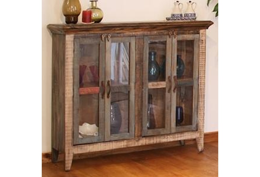 900 Antique Multicolor Console With 4 Glass Doors