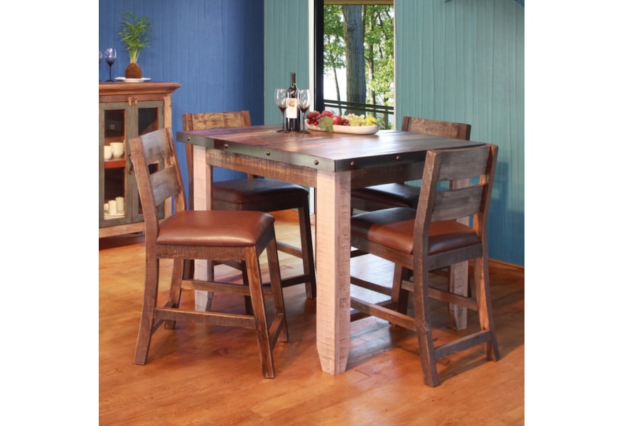 International Furniture Direct 900 Antique 5 Pc Set Pub Table 4 Upholstered Stools Turk Furniture Pub Table