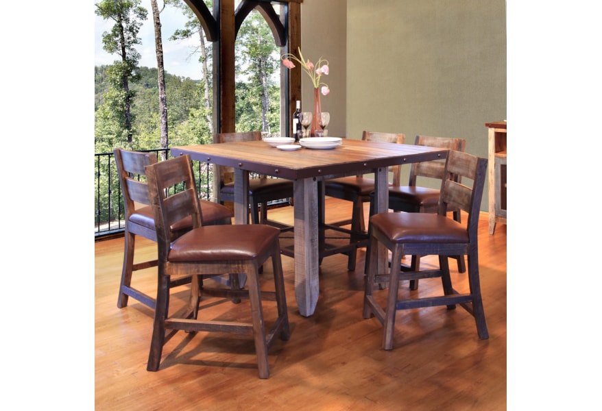 International Furniture Direct 900 Antique Ifd967count Mc 6xbs24 52 Counter Height Dining Table Set Upper Room Home Furnishings Pub Table And Stool Sets