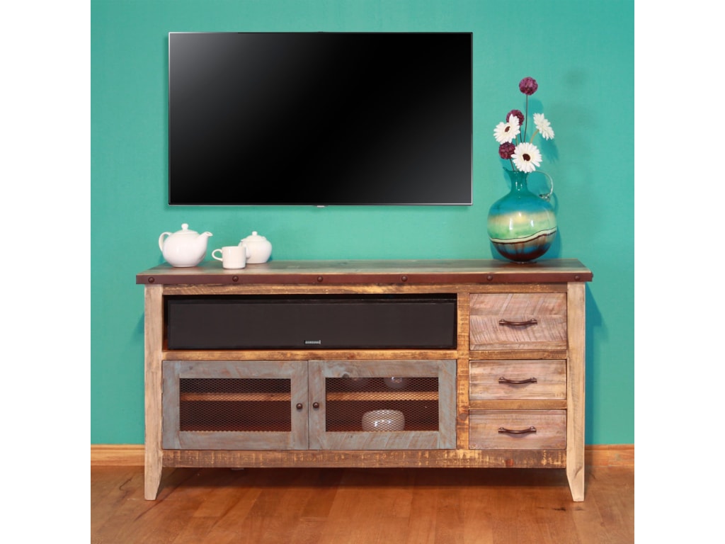 International Furniture Direct 900 Antique Solid Pine 62 Tv Stand