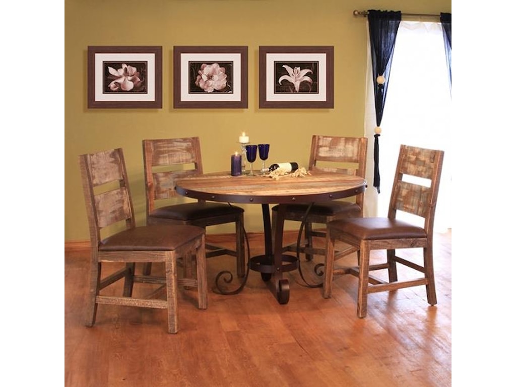 International Furniture Direct 900 Antique Rustic Multicolor 5 Piece 900 Antique Rustic Multicolor 5 Piece Table And Chair Set With Iron Base By International Furniture Direct