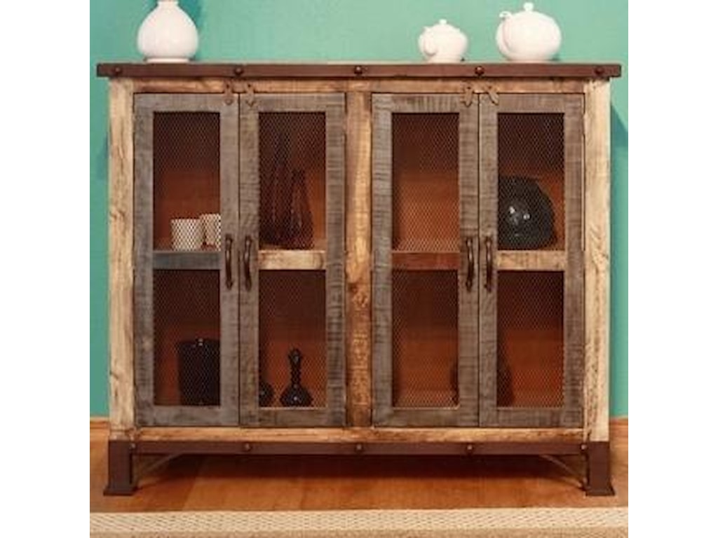 International Furniture Direct 900 Antique IFD969CONS-4MC Rustic International Furniture Direct 900 AntiqueMulticolor Console with 4 Iron Mesh Doors ... - International Furniture Direct 900 Antique IFD969CONS-4MC Rustic