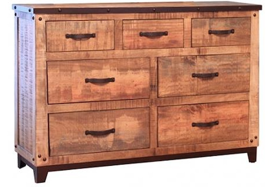 International Furniture Direct Maya Rustic Style Dresser With 7
