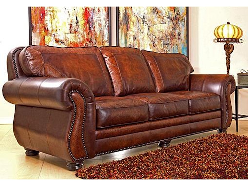 Artistic Leathers Signature Collection Traditional Leather Signature Collection Traditional Leather Stationary Sofa With Nailhead Trim By Artistic Leathers