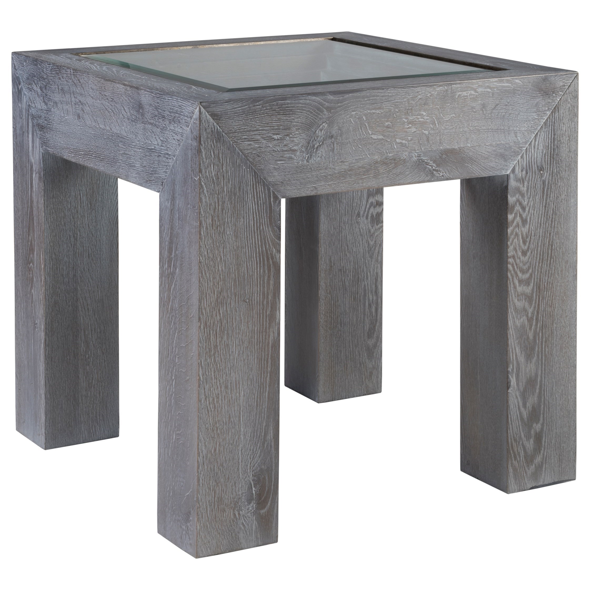 Contemporary Gray Wood End Table with Glass Top