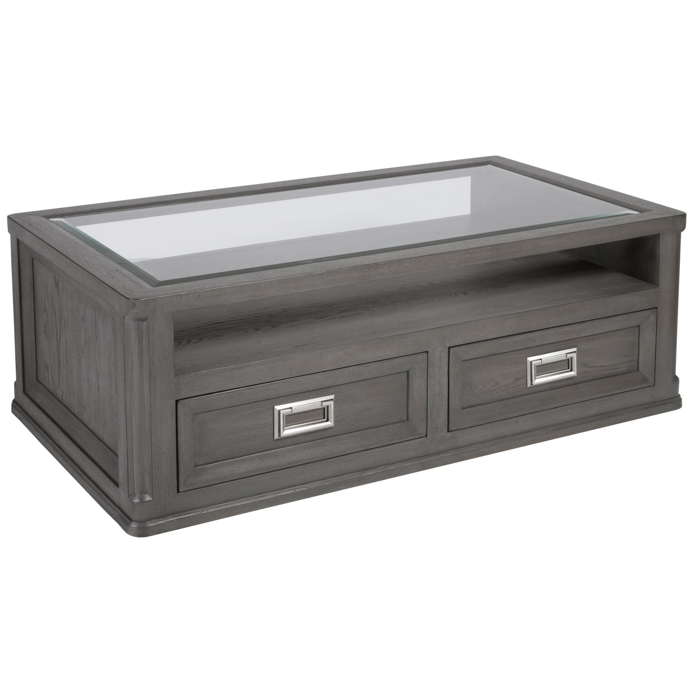 Transitional 2-Drawer Rectangular Cocktail Table with Glass Top