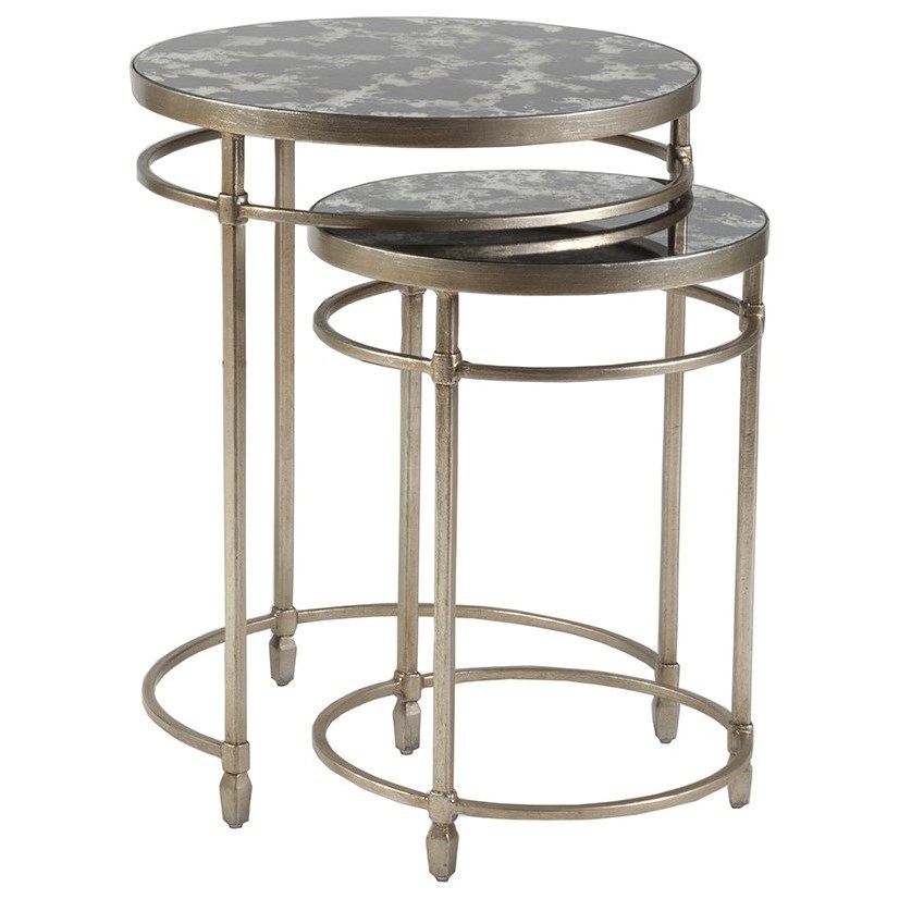 Transitional Nesting Tables with Round Antique Mirror Tops
