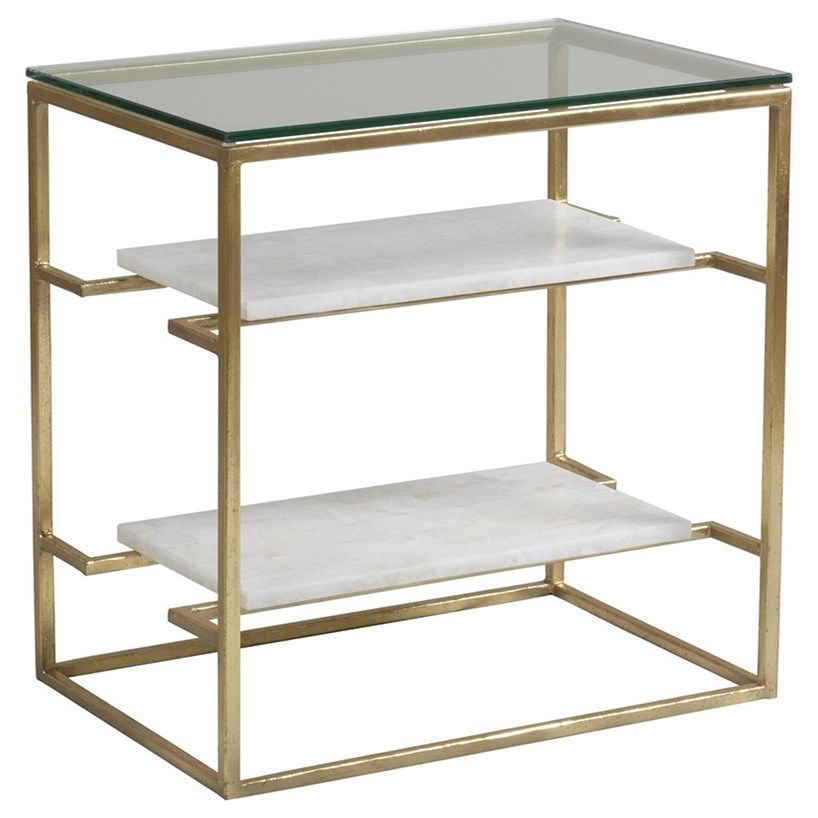 Transitional Tiered End Table with Glass Top