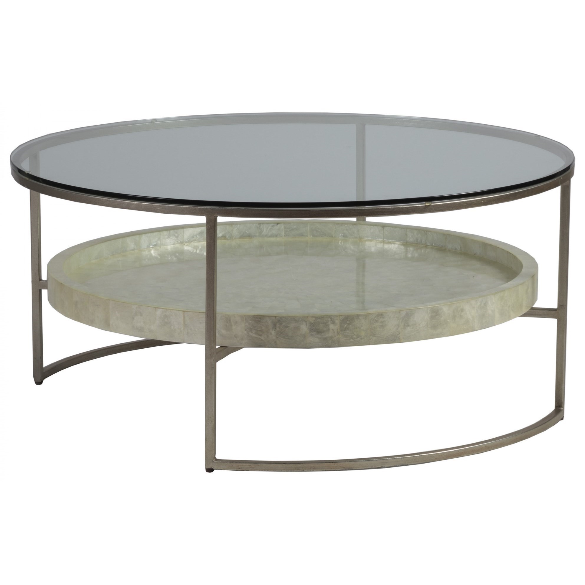 Transitional Round 41 Inch Cocktail Table with Glass Top