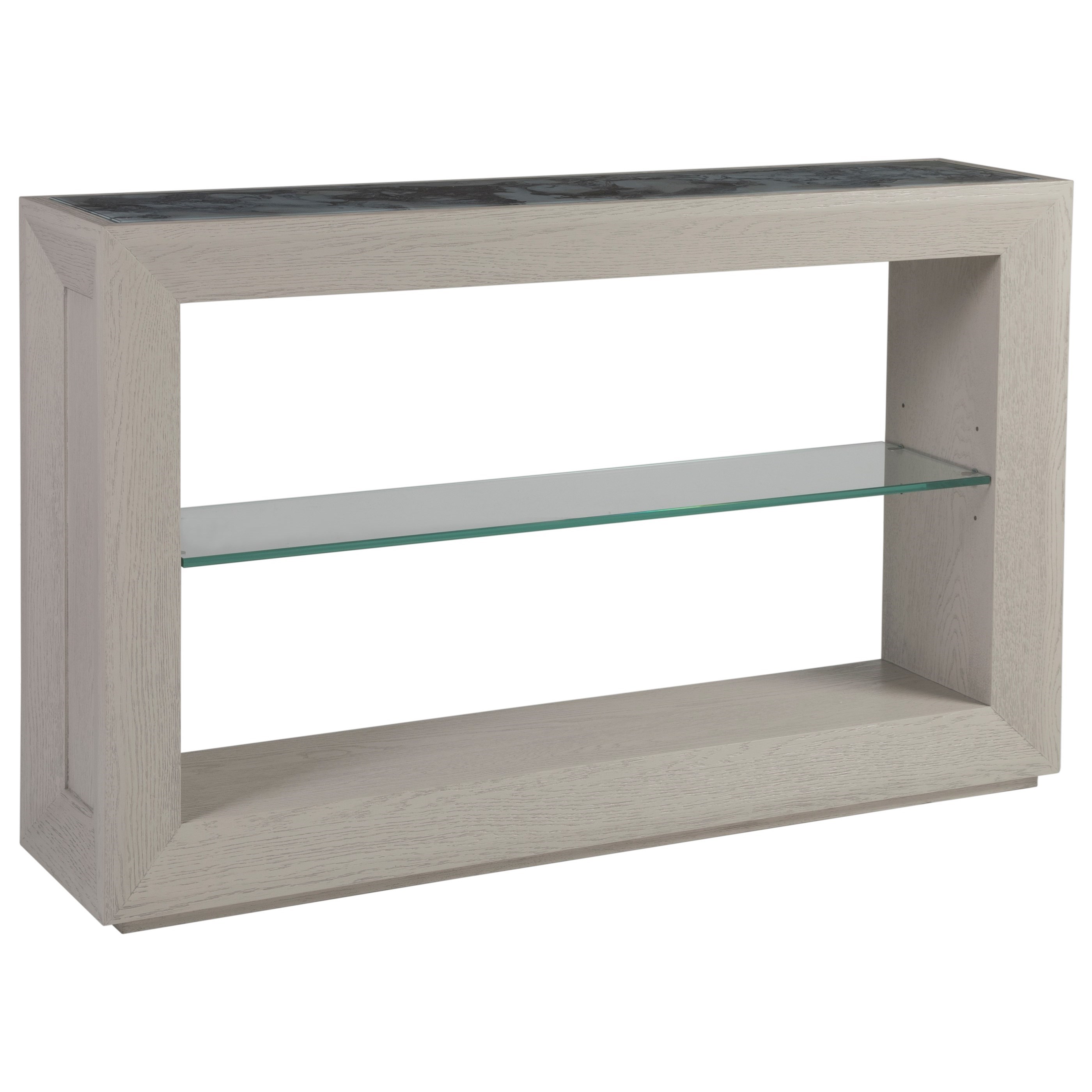 Contemporary Wood Console Table with Decorative Glass Inset Top
