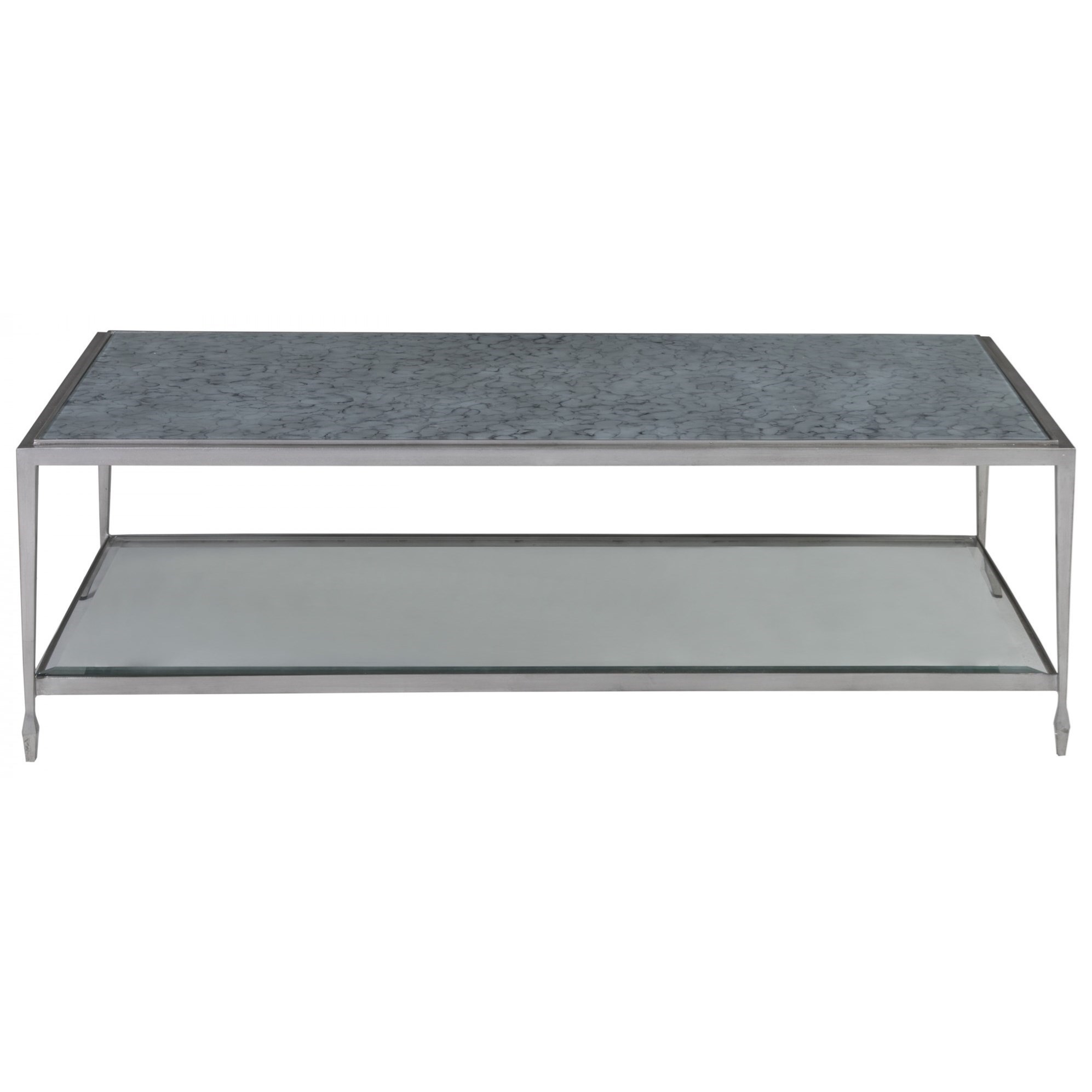 Contemporary Rectangular Cocktail Table with Eglomise Glass Top