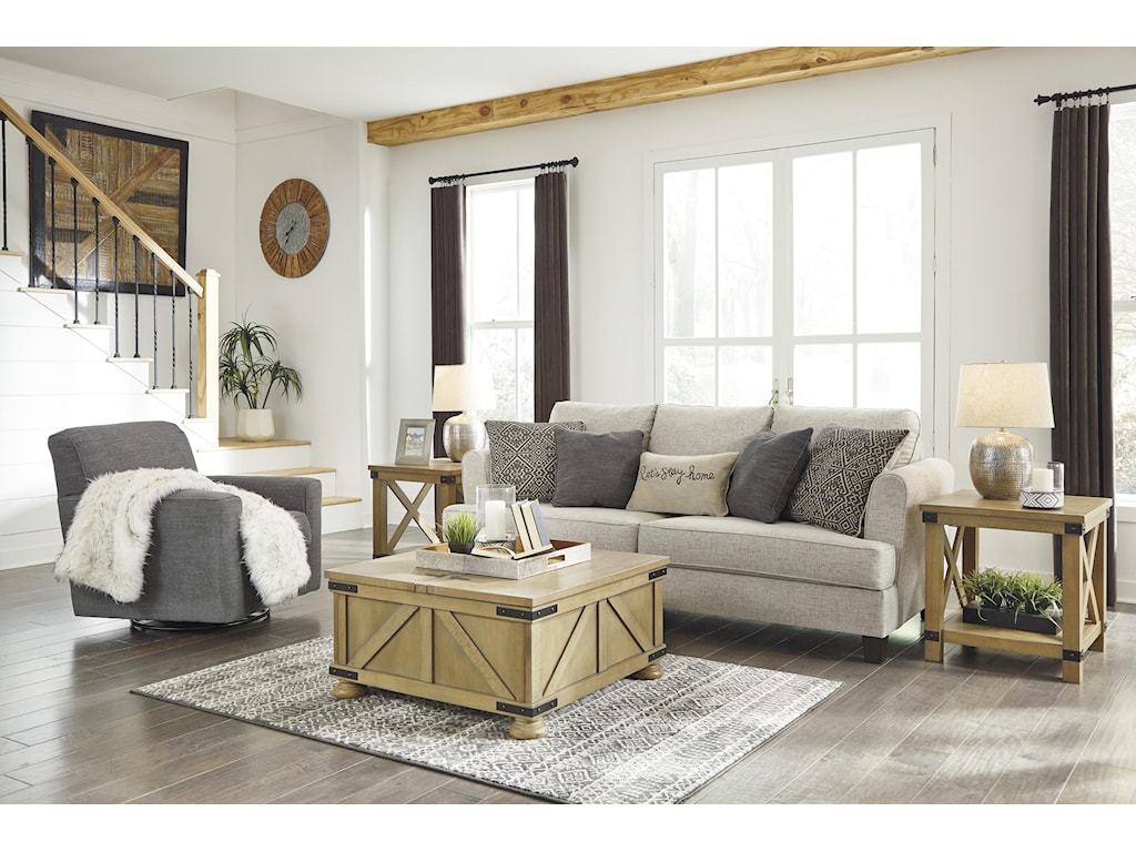 Ashley Furniture Alcona 9831038 42 Beige Sofa And Swivel Chair Set Sam Levitz Furniture Stationary Living Room Groups