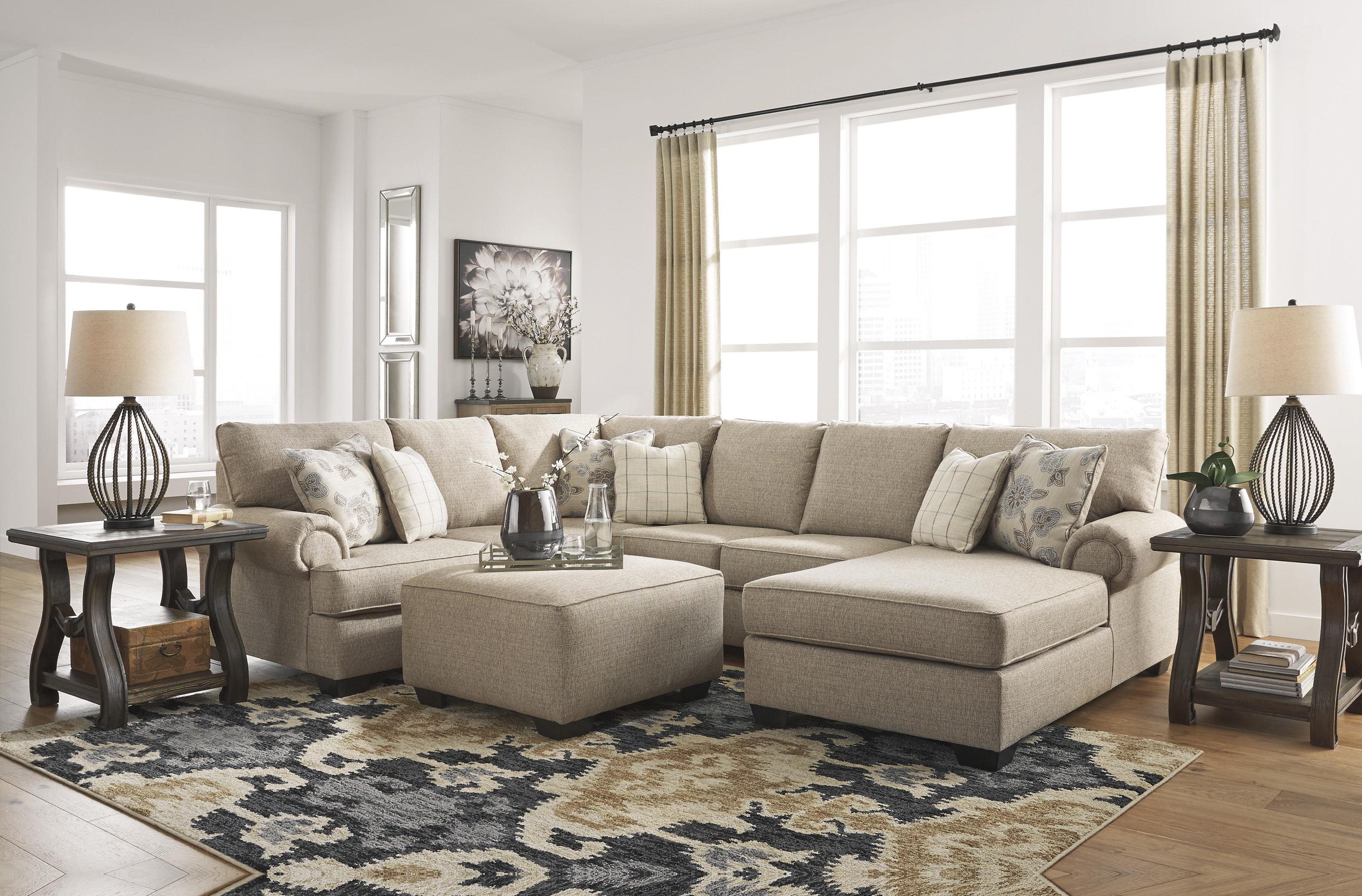 3 Piece Sectional Chaise Sofa and Ottoman Set